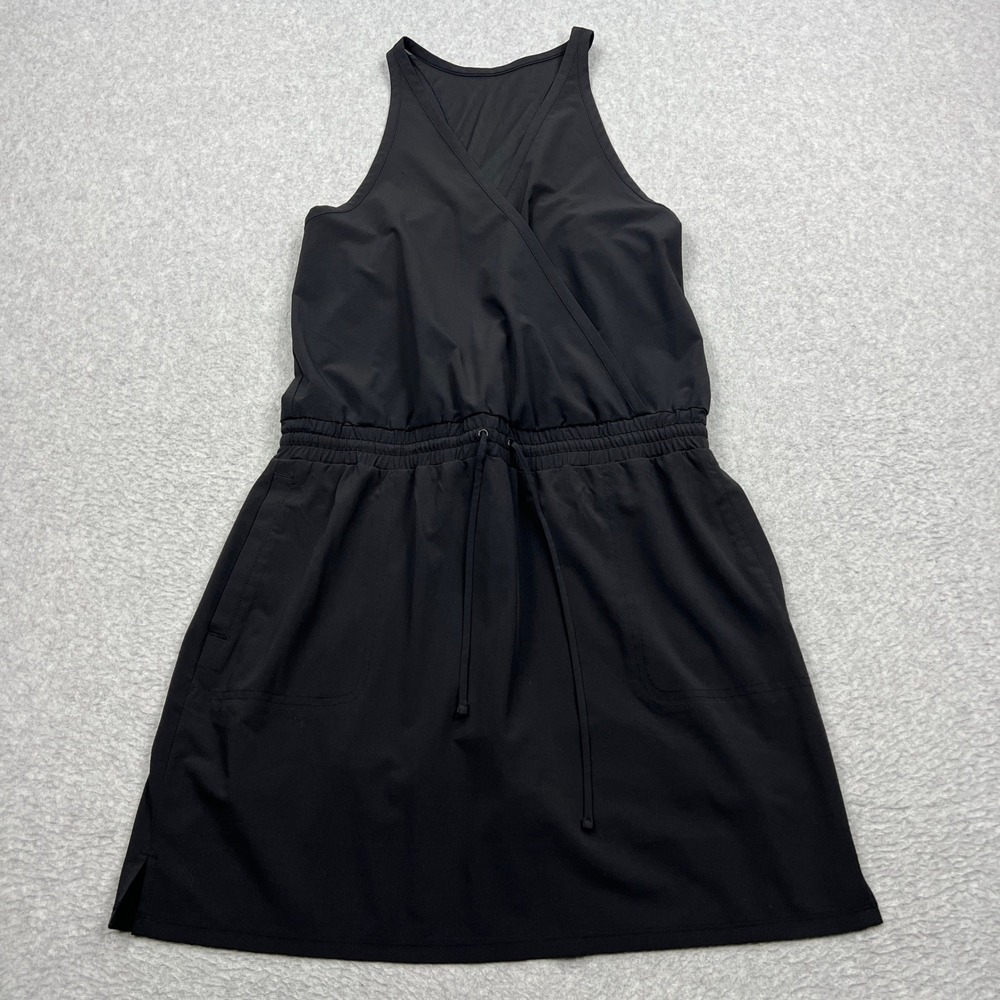 Athleta Dress Womens 6 Black Sleeveless Surplice V-Neck Drawstring Waist Pockets